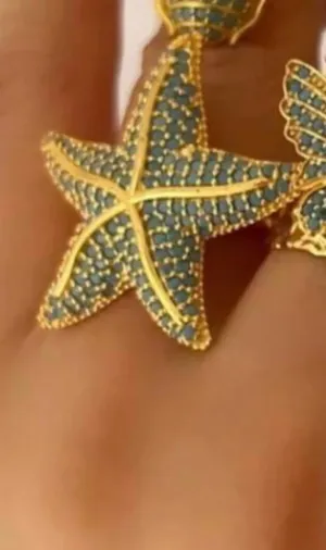 Bande de Vagabonds handmade brass adjustable rings with tuquoise stone inlayed adorned mascots to chose from: Starfish, Evil Eye, Pyramid of Wisdom, Butterfly, Beatle and Bumble Bee Beautiful medium sized eye catching statement rings