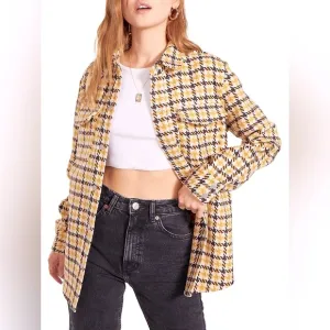 BB Dakota 7 Days A Week Houndstooth Shacket Cream / Yellow / Brown size Large