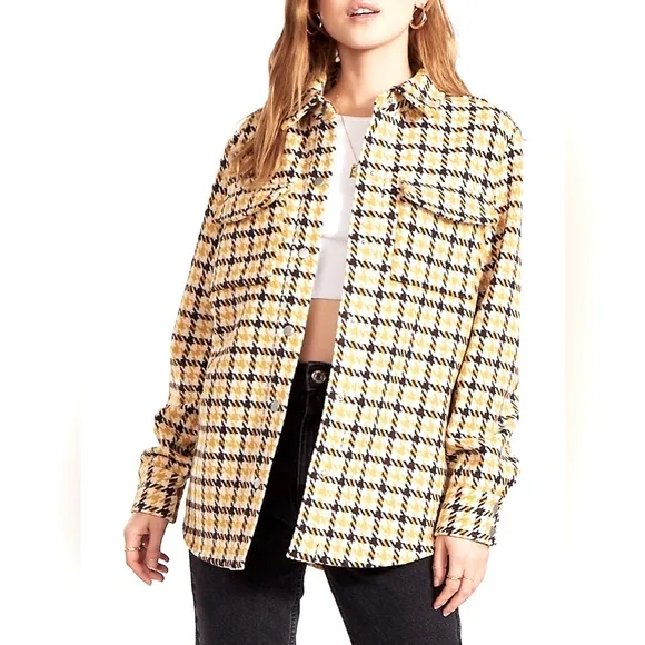 BB Dakota 7 Days A Week Houndstooth Shacket Cream / Yellow / Brown size Large