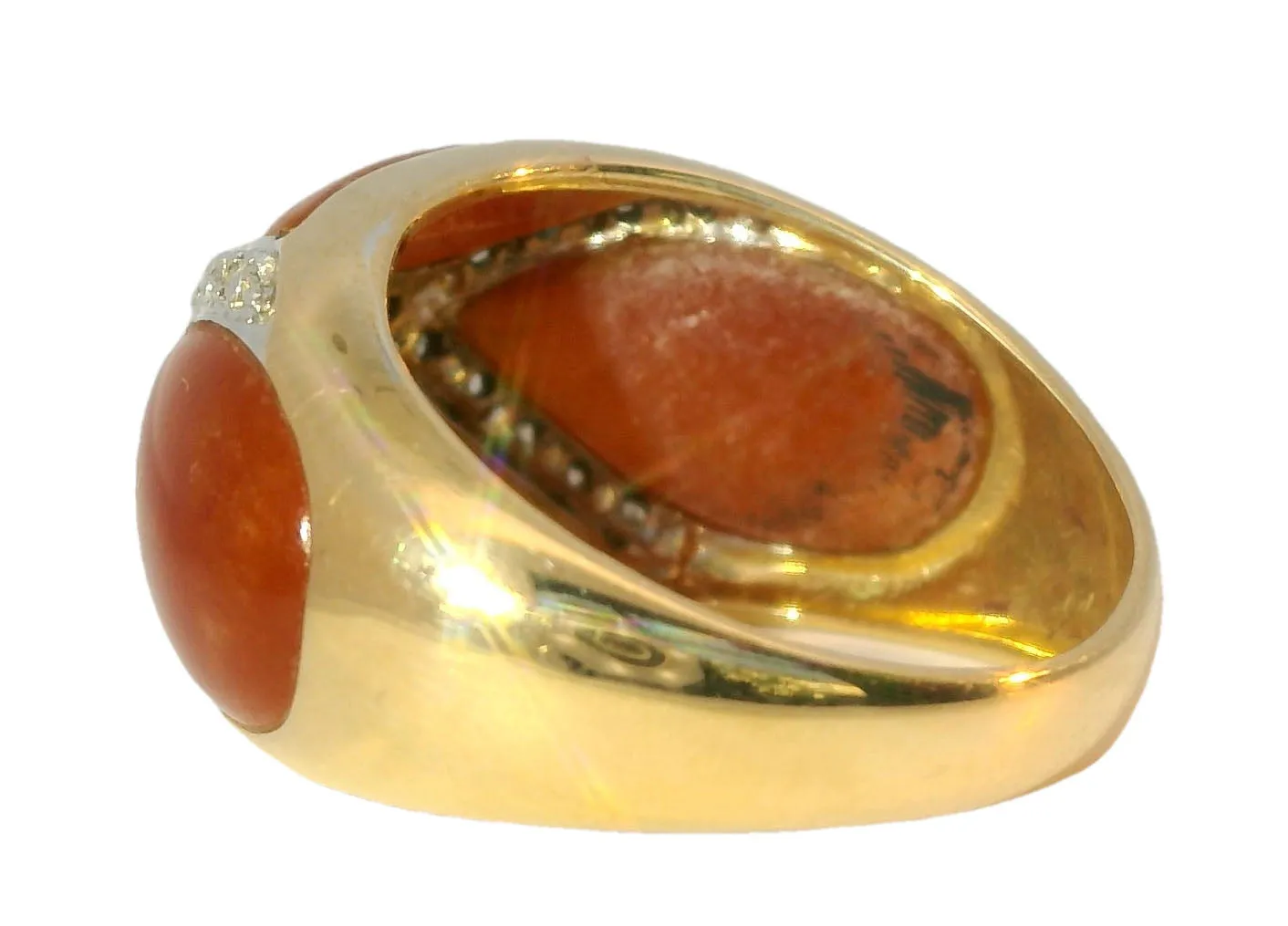 Beautiful Estate 14K Yellow Gold Designer Red Carnelian X Diamond Band Ring