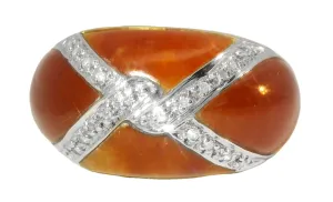 Beautiful Estate 14K Yellow Gold Designer Red Carnelian X Diamond Band Ring