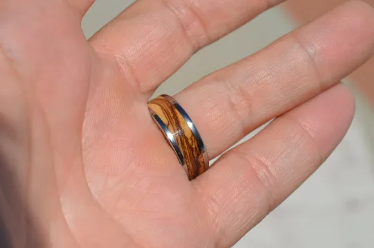 Bethlehem Olive Wood Titanium Wood Ring 8mm Mens or Ladies Wedding Bands Size 4 5 6 7 8 9 10 11 12 13 14 15 16 17 18 19 20 Half Sizes