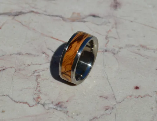 Bethlehem Olive Wood Titanium Wood Ring 8mm Mens or Ladies Wedding Bands Size 4 5 6 7 8 9 10 11 12 13 14 15 16 17 18 19 20 Half Sizes