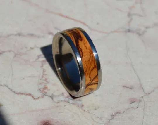 Bethlehem Olive Wood Titanium Wood Ring 8mm Mens or Ladies Wedding Bands Size 4 5 6 7 8 9 10 11 12 13 14 15 16 17 18 19 20 Half Sizes