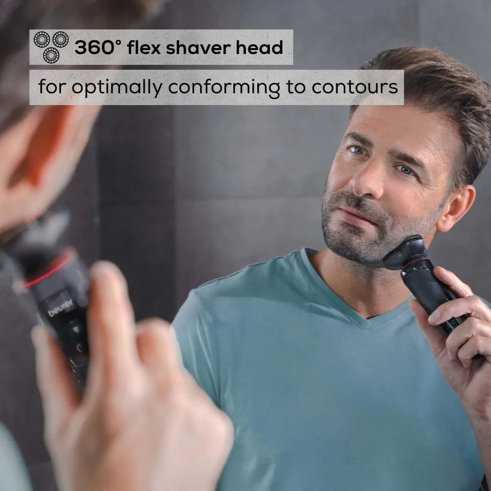 Beurer Germany MN8X Electric Shaver: Rotary Shaver with 360° Flexible Head, Wet & Dry Shaving, Rechargeable