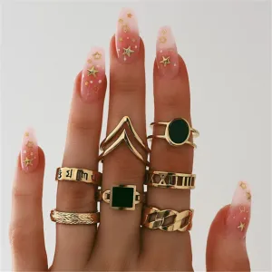 Black & 18K Gold-Plated Oval Double-Band Ring Set