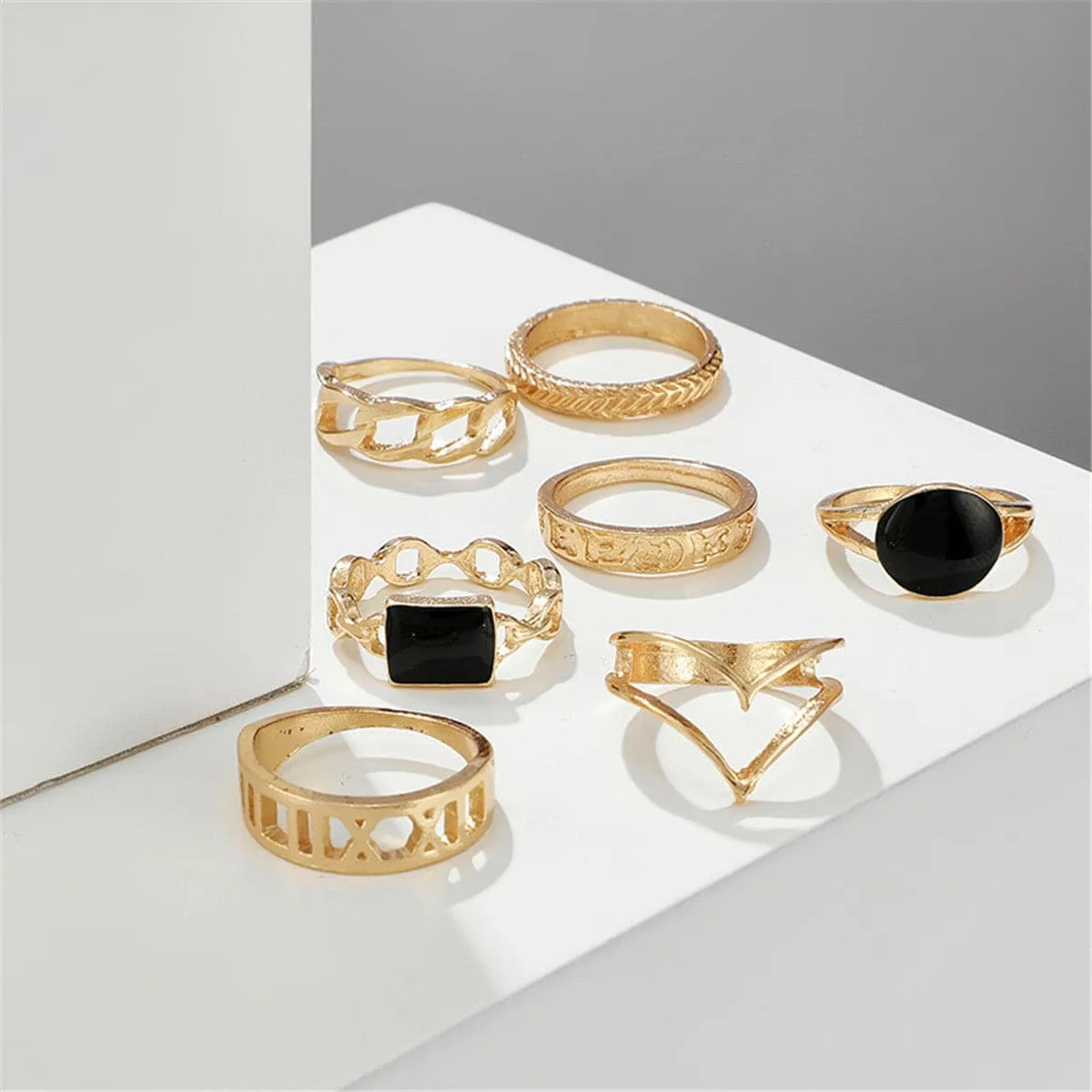 Black & 18K Gold-Plated Oval Double-Band Ring Set