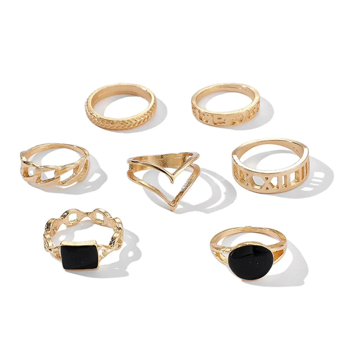Black & 18K Gold-Plated Oval Double-Band Ring Set