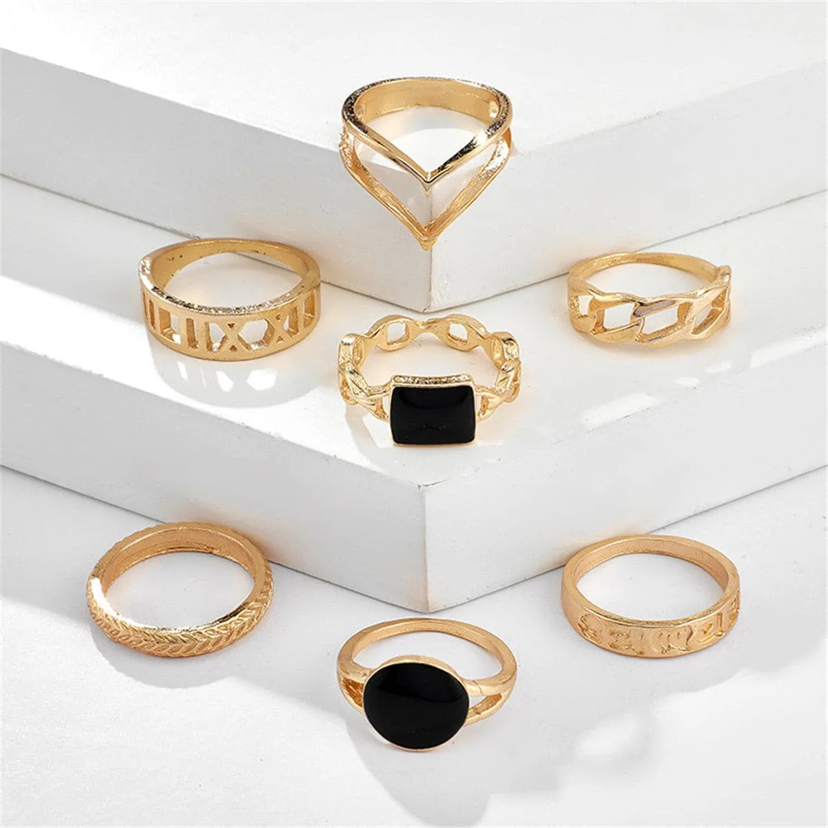 Black & 18K Gold-Plated Oval Double-Band Ring Set