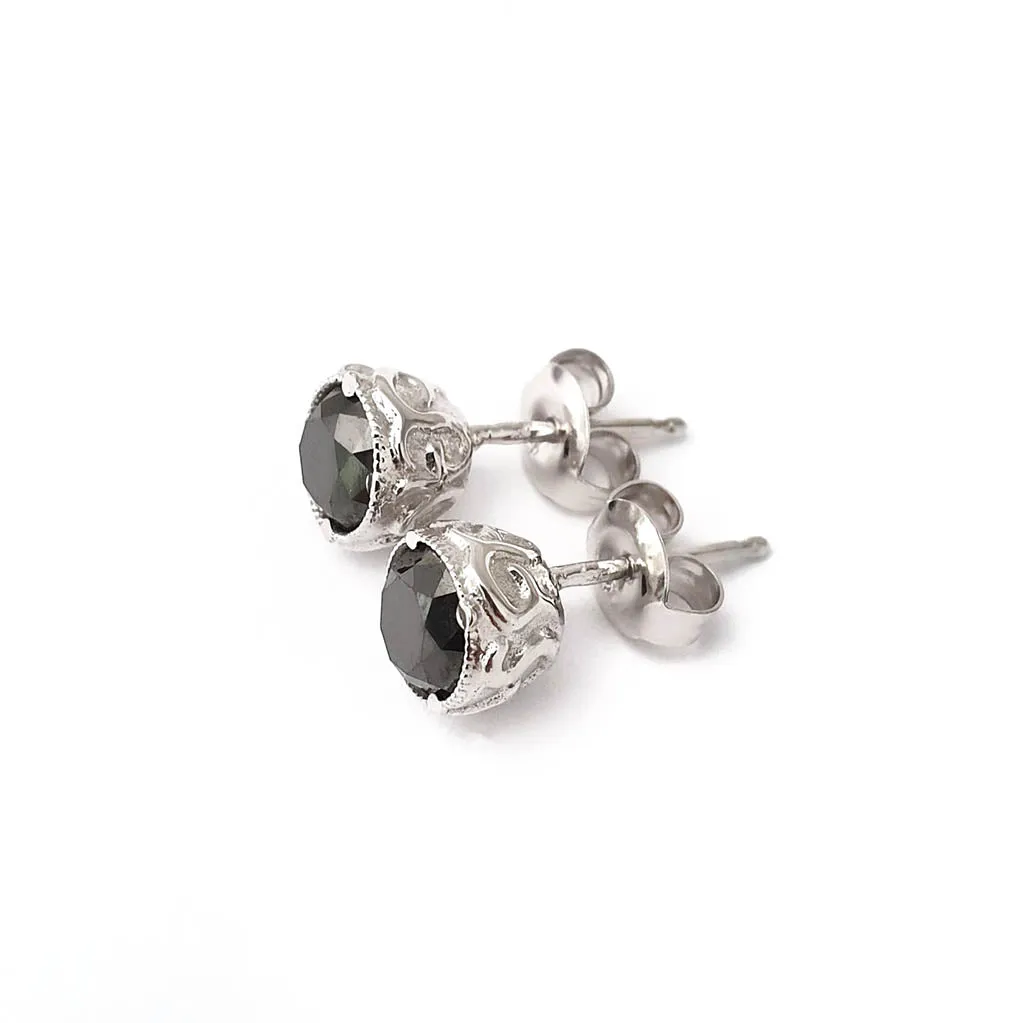 Black Diamond Studs with Deep Decorative Case