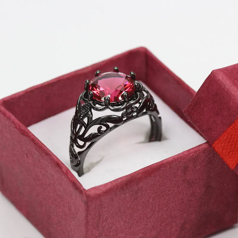 Black Gold Filled Mysterious Ruby Ring