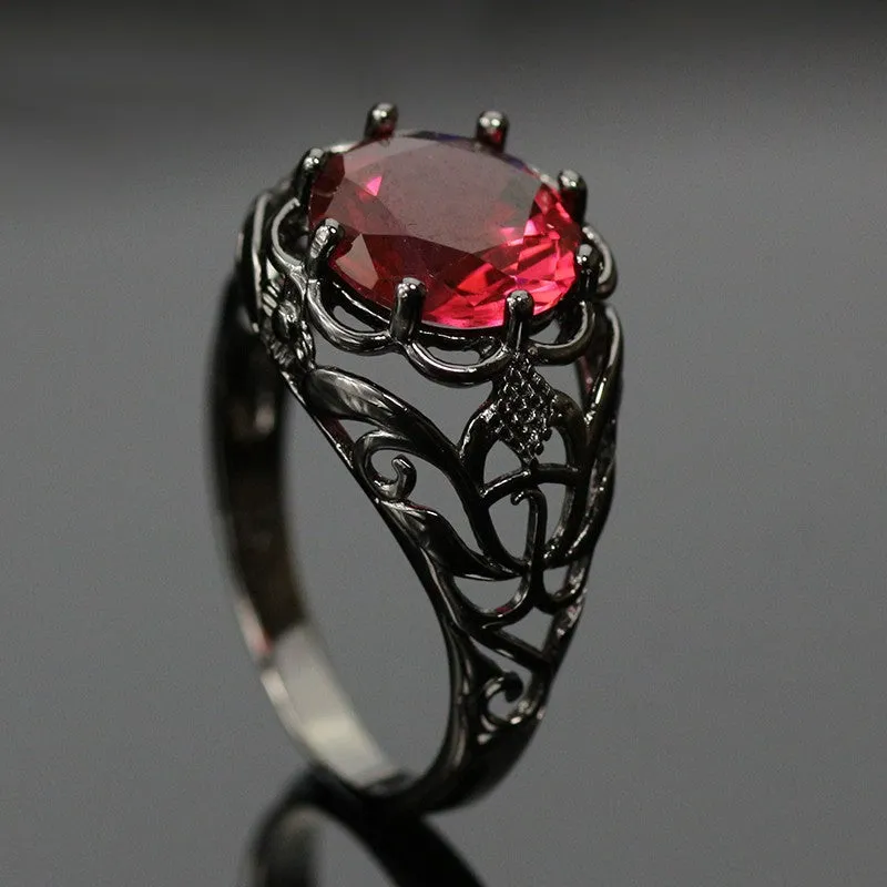 Black Gold Filled Mysterious Ruby Ring