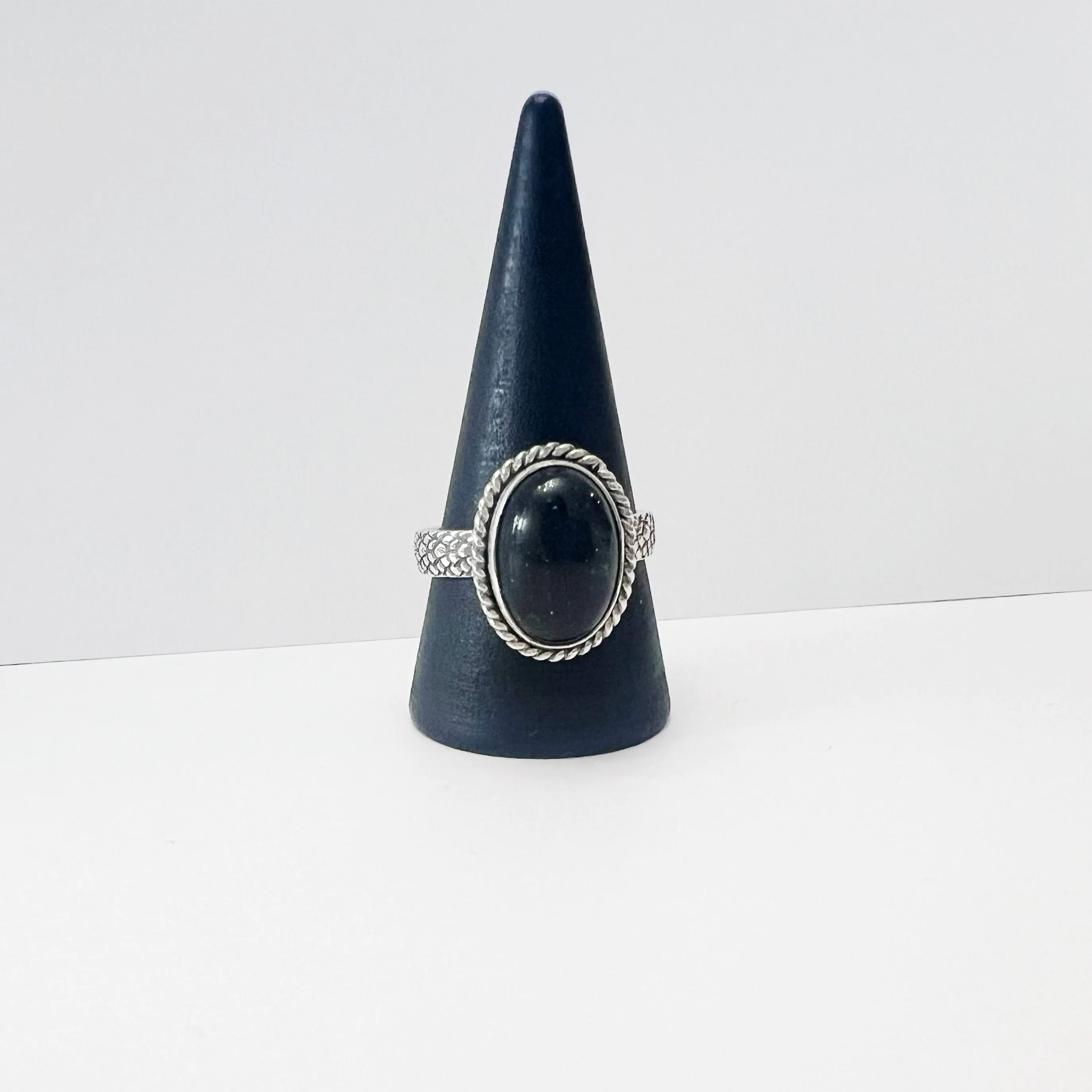 Black Opal Statement Ring in Sterling Silver / Size 9