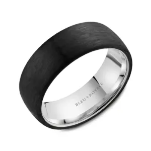 Bleu Royale (7.5mm) 14K White, Yellow or Rose Gold and Black Carbon Mens Band