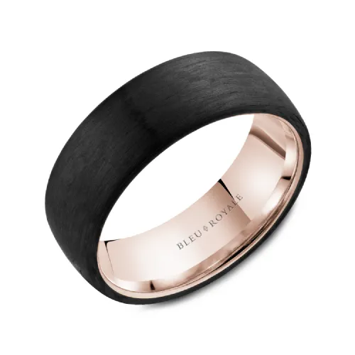 Bleu Royale (7.5mm) 14K White, Yellow or Rose Gold and Black Carbon Mens Band
