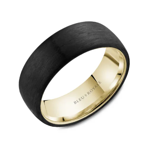 Bleu Royale (7.5mm) 14K White, Yellow or Rose Gold and Black Carbon Mens Band