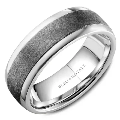 Bleu Royale (7.5mm) Tantalum and 14K Yellow, Rose or White Gold Diamond Brush Mens Band
