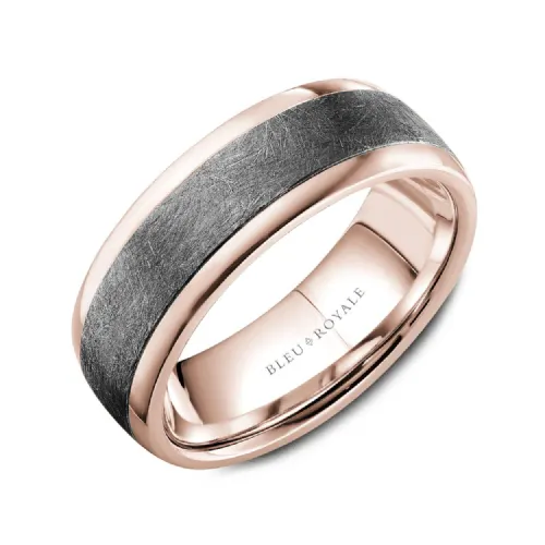 Bleu Royale (7.5mm) Tantalum and 14K Yellow, Rose or White Gold Diamond Brush Mens Band