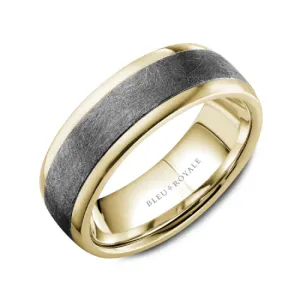 Bleu Royale (7.5mm) Tantalum and 14K Yellow, Rose or White Gold Diamond Brush Mens Band