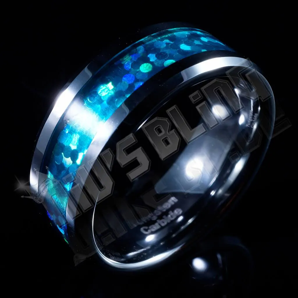 Blue Opal Silver Tungsten Carbide Ring 8MM