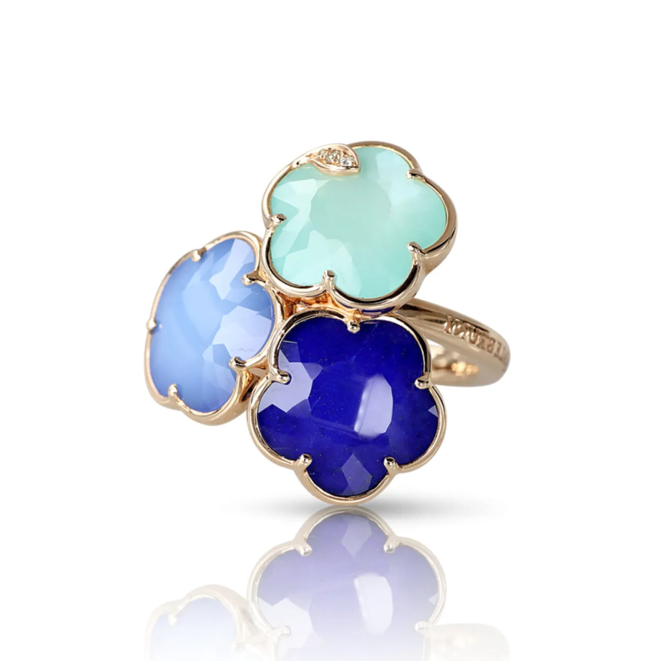 Bouquet Lunaire 18K Rose Gold The Blue Moon Lapis & White Agate Diamond Bouquet Ring