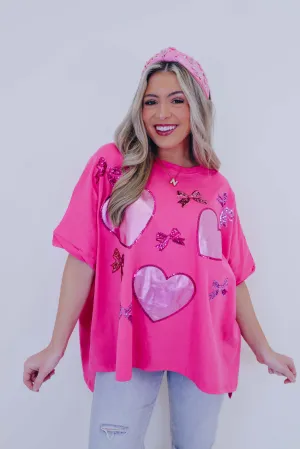 Bows And Hearts Sequin Patch Oversized Top