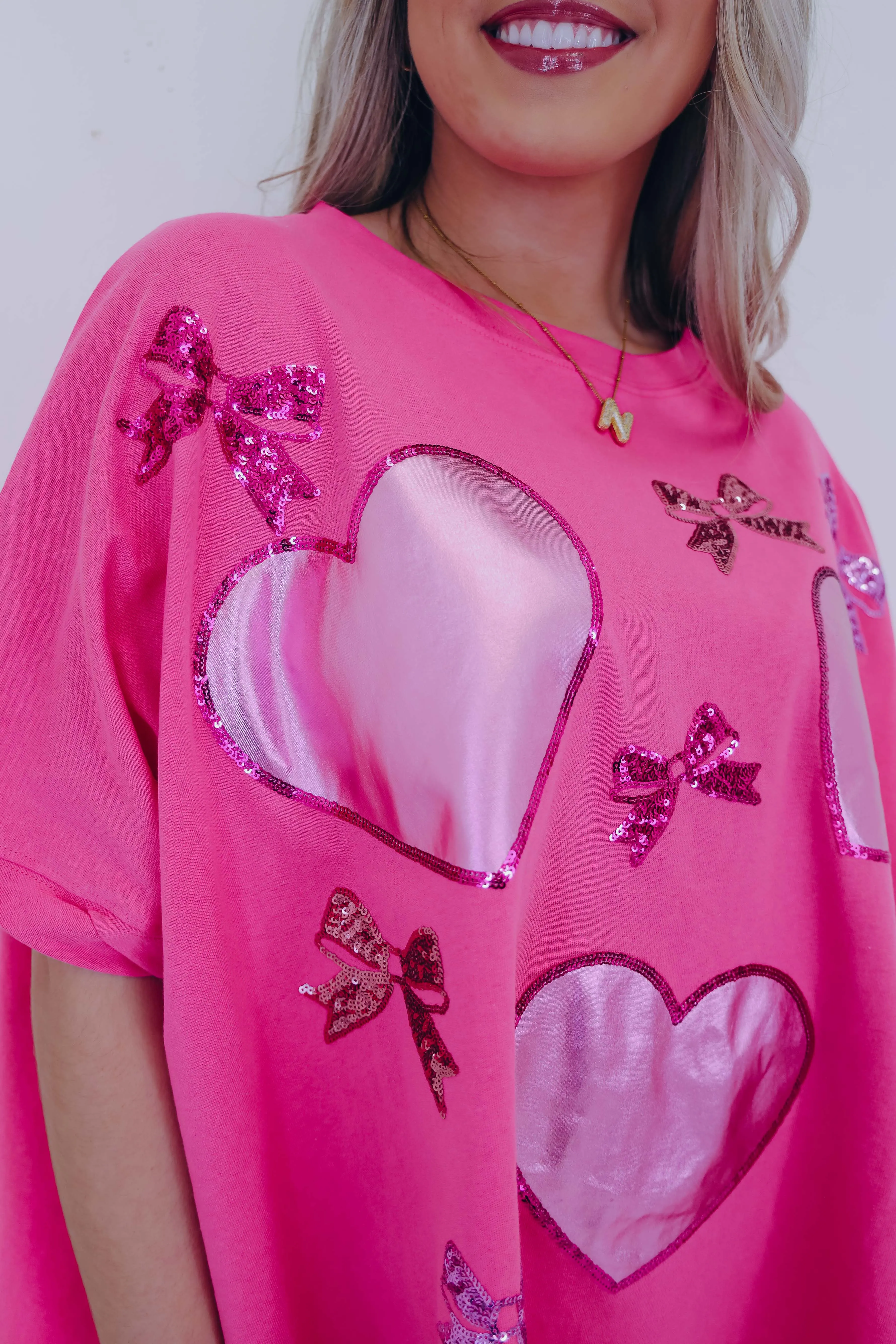 Bows And Hearts Sequin Patch Oversized Top