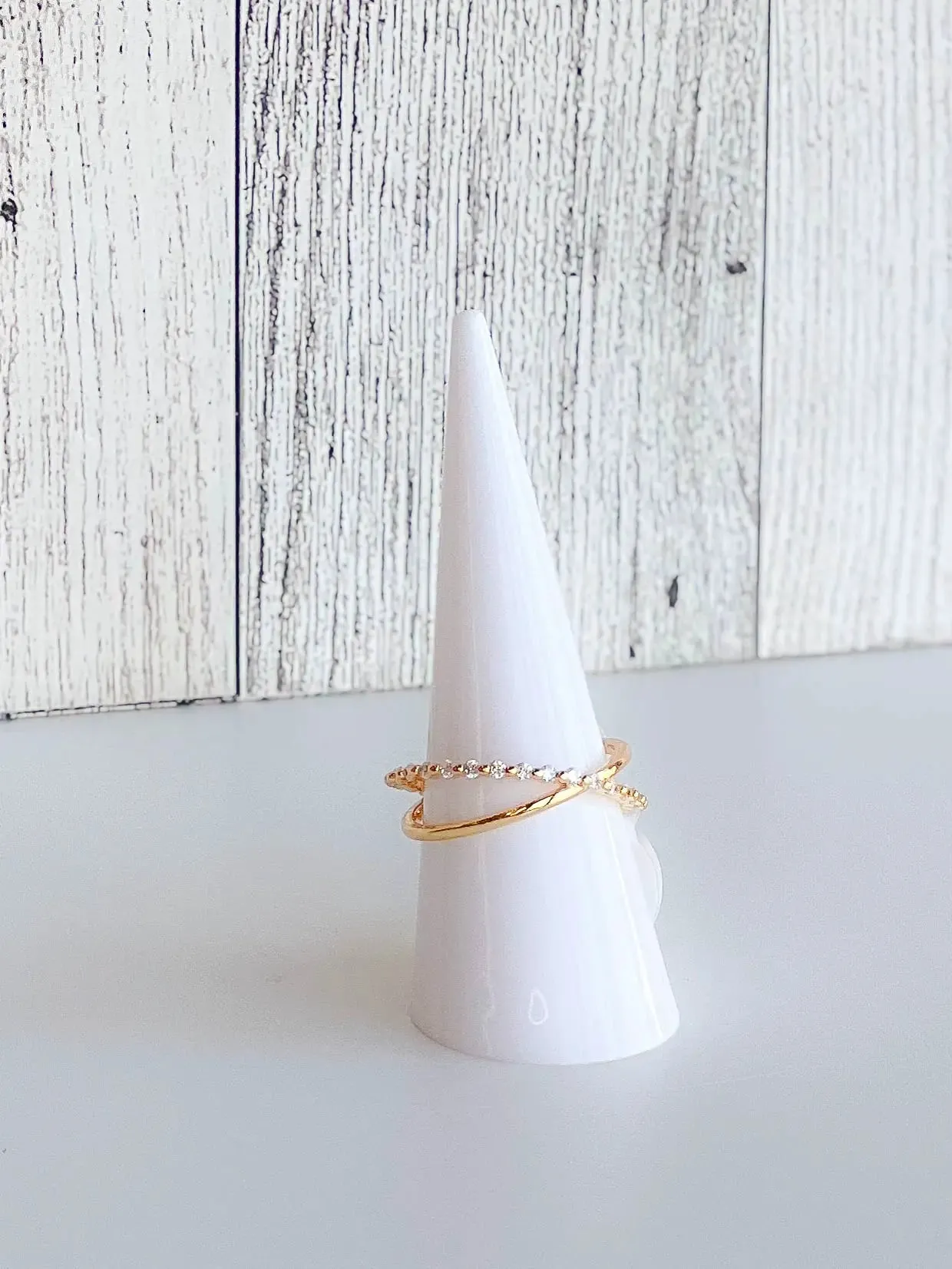 Brass CZ Overlapping Ring