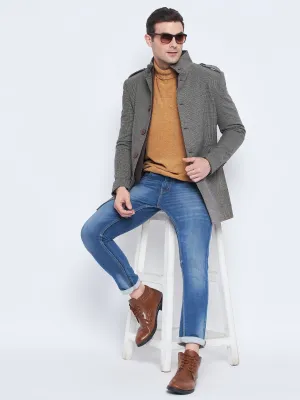 Camla Barcelona Stand Collar Chequered Black Woollen Coat