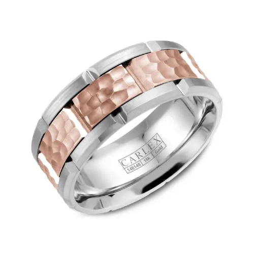 Carlex 14K/Cobalt (7.5mm) Frosted Hammered and Sandpaper Sides Band