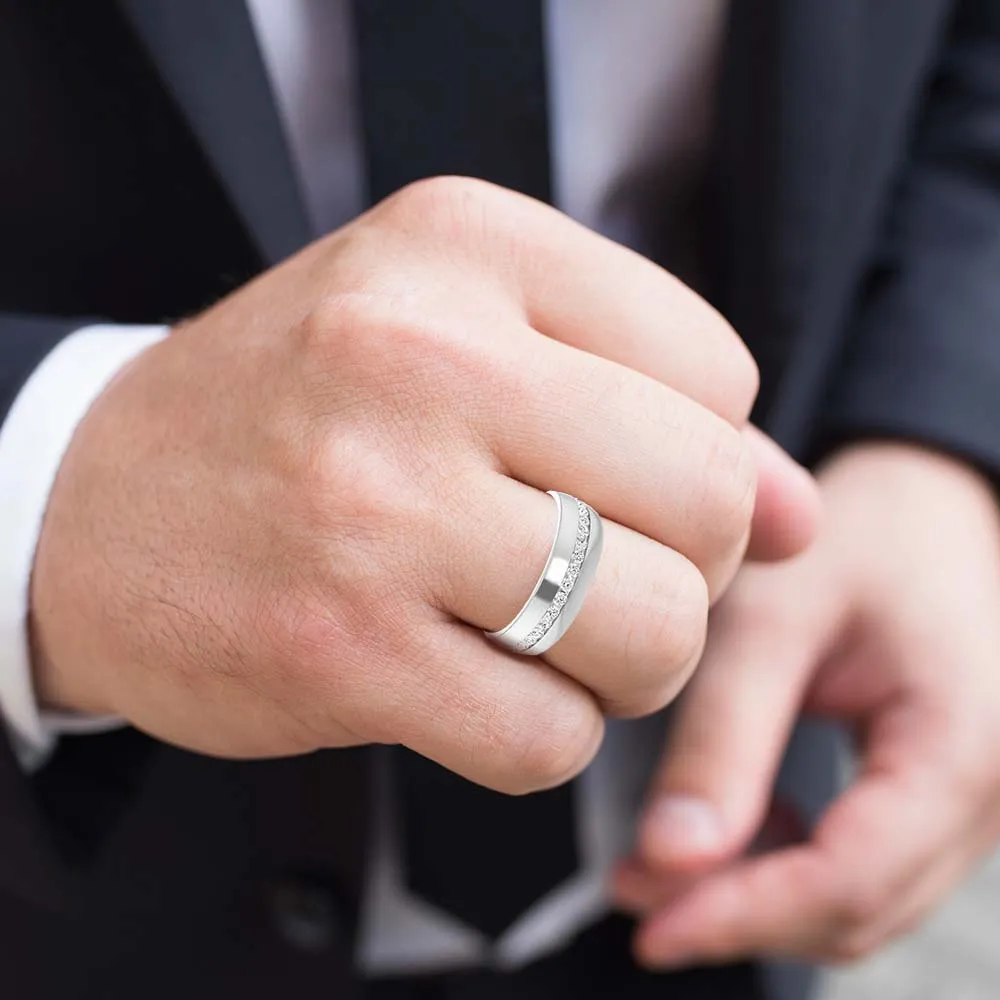 Channel Set Round Diamond Half Eternity Men's Band