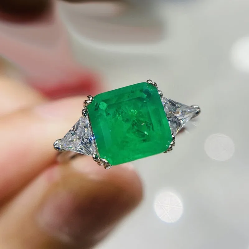 Charm Luxury 925 Sterling silver Tourmaline Fashion Finger Green Stone Ring