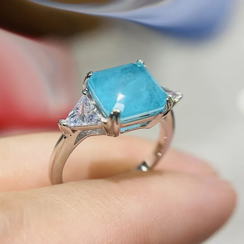 Charm Luxury 925 Sterling silver Tourmaline Fashion Finger Green Stone Ring
