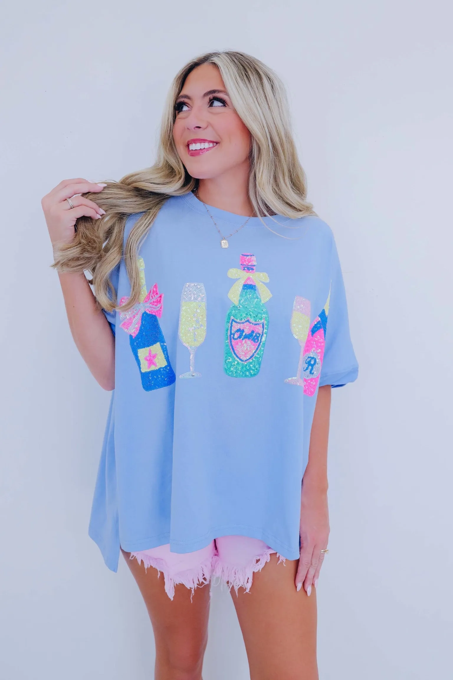 ***Cheers Sequin Patch Oversized Top - 2 Colors SAMPLE
