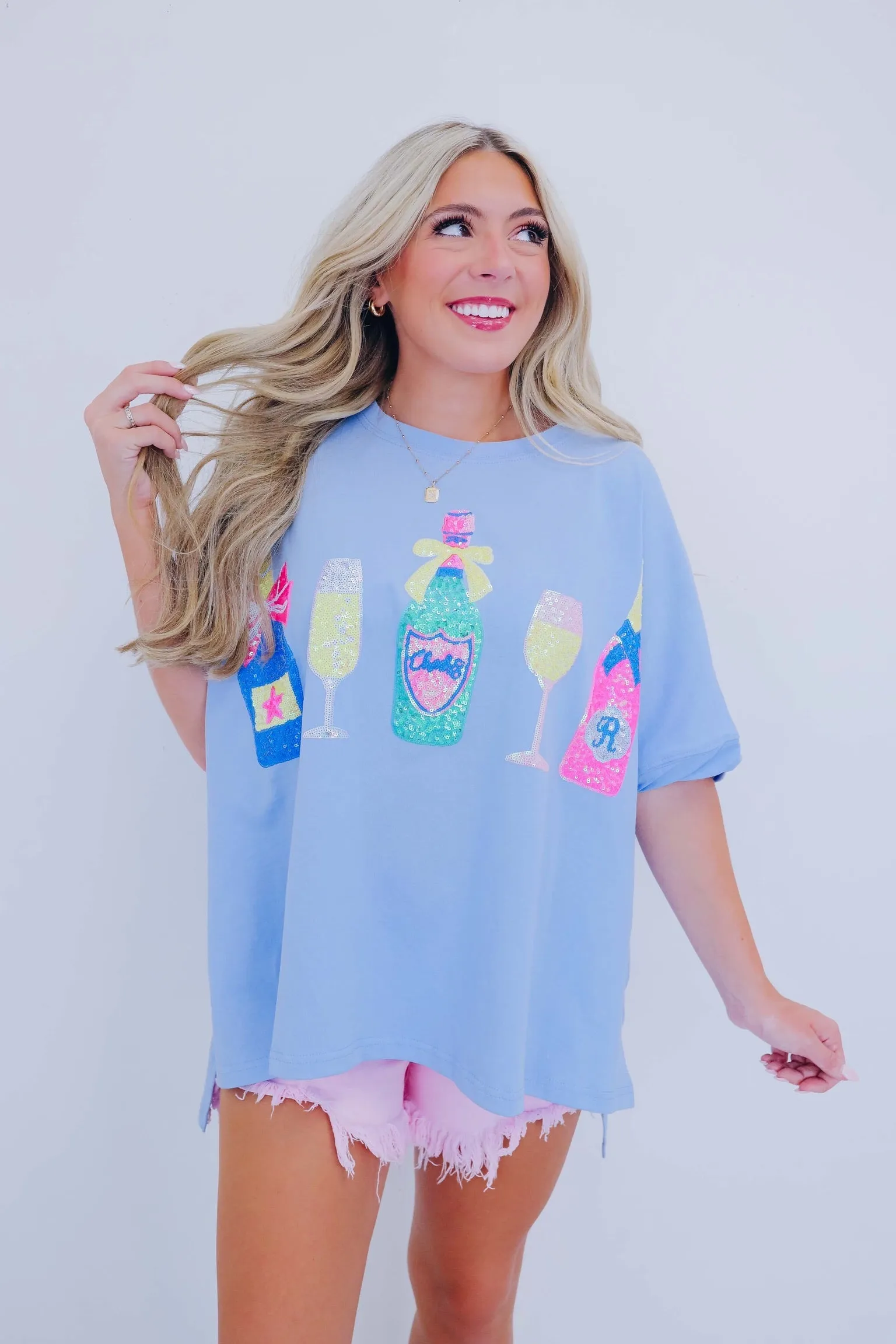 ***Cheers Sequin Patch Oversized Top - 2 Colors SAMPLE