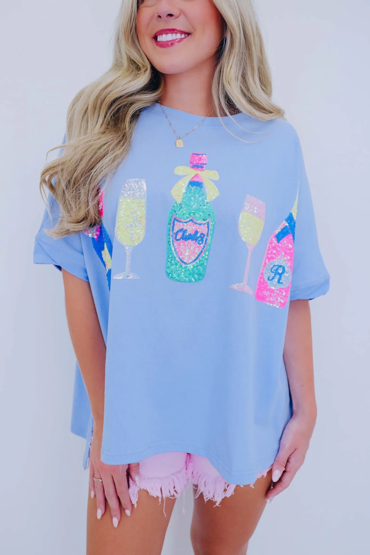 ***Cheers Sequin Patch Oversized Top - 2 Colors SAMPLE
