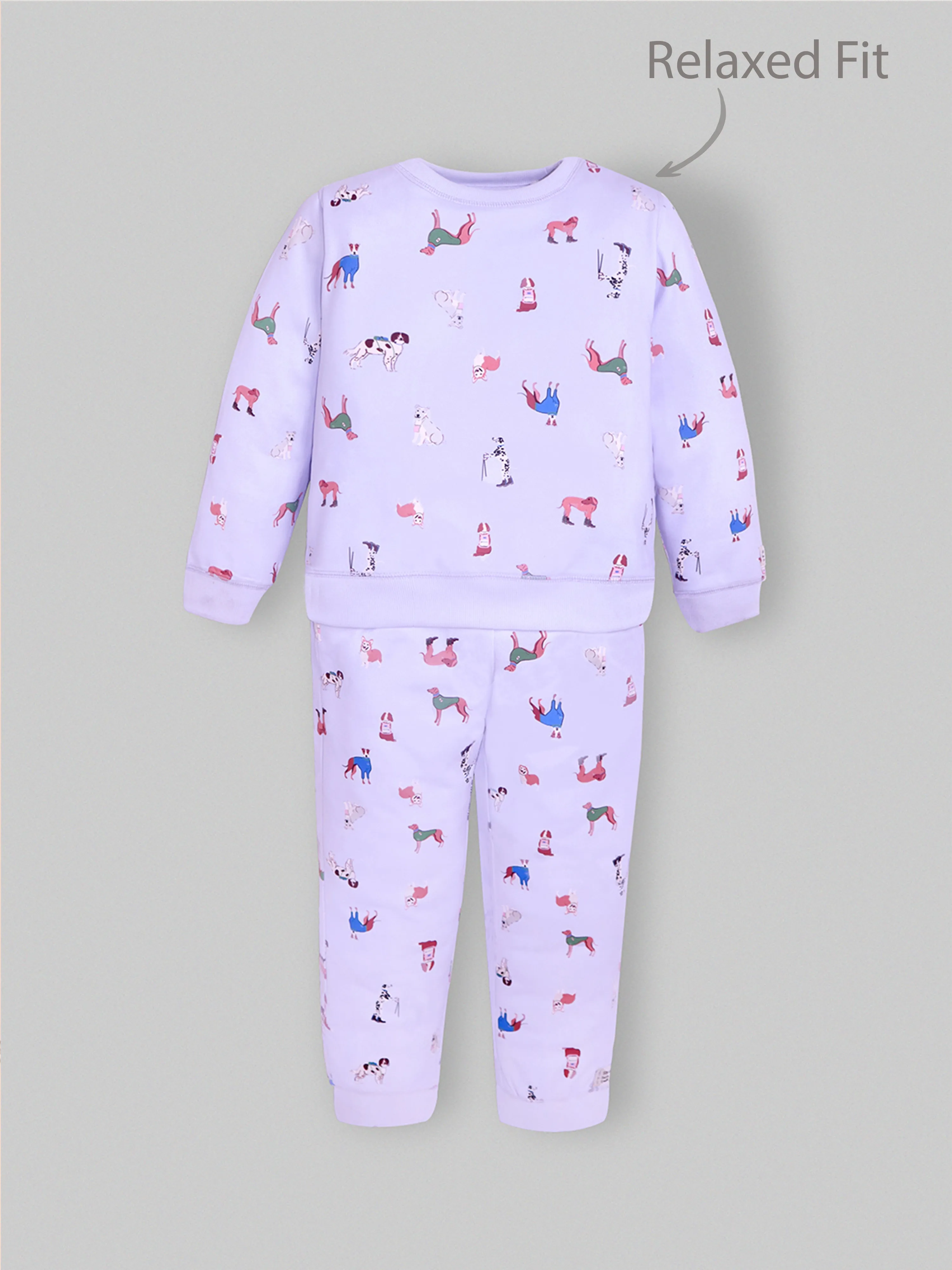 Cherry Crumble Sky Blue Printed 100% Polyester Full Sleeves Round Neck Casual Wear Easy Fit Patch Winter Nightsuit For Boys & Girls