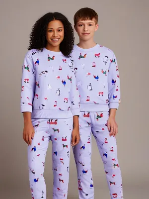 Cherry Crumble Sky Blue Printed 100% Polyester Full Sleeves Round Neck Casual Wear Easy Fit Patch Winter Nightsuit For Boys & Girls