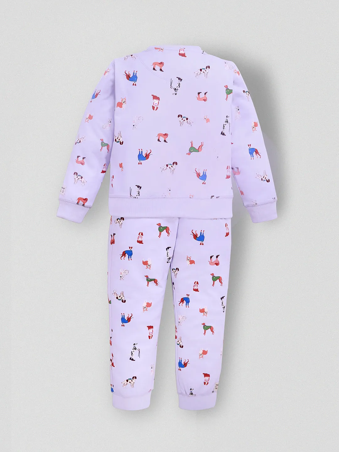 Cherry Crumble Sky Blue Printed 100% Polyester Full Sleeves Round Neck Casual Wear Easy Fit Patch Winter Nightsuit For Boys & Girls