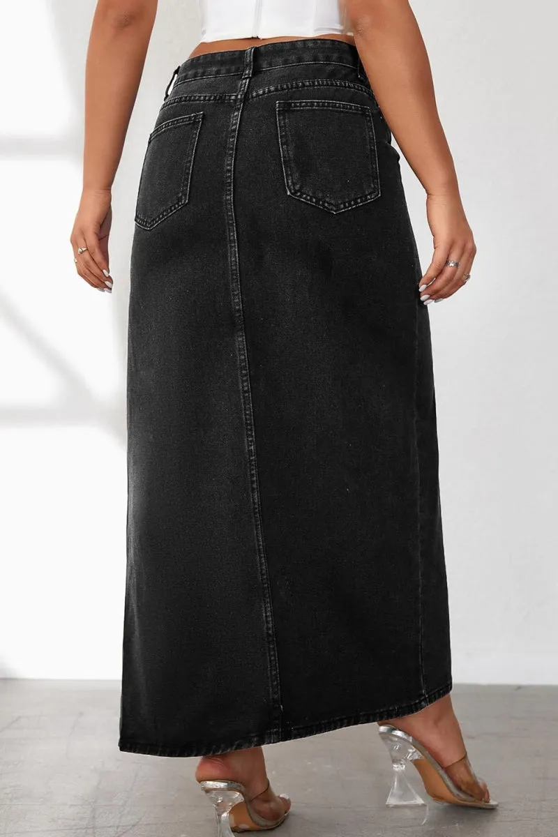 Chouyatou Women's Sexy High Split Slim Fit Maxi Long Pencil Denim Jean Skirt