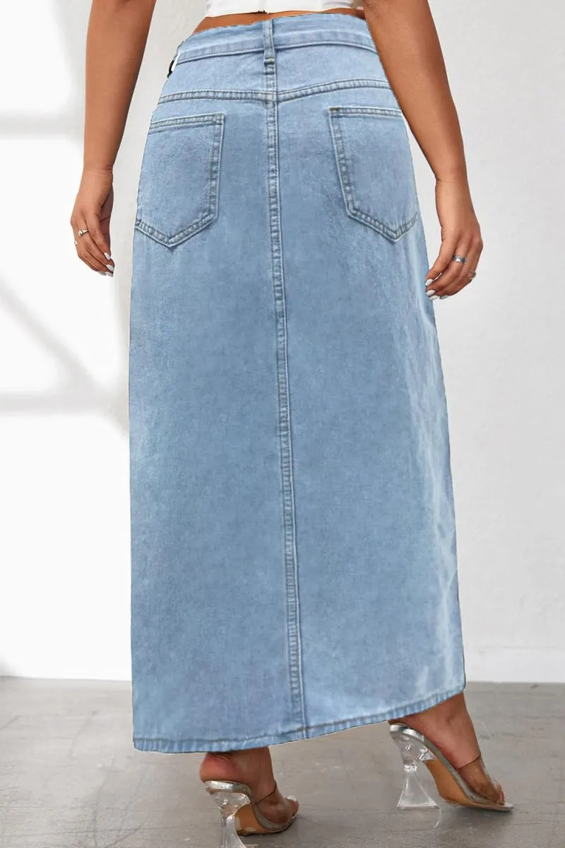 Chouyatou Women's Sexy High Split Slim Fit Maxi Long Pencil Denim Jean Skirt