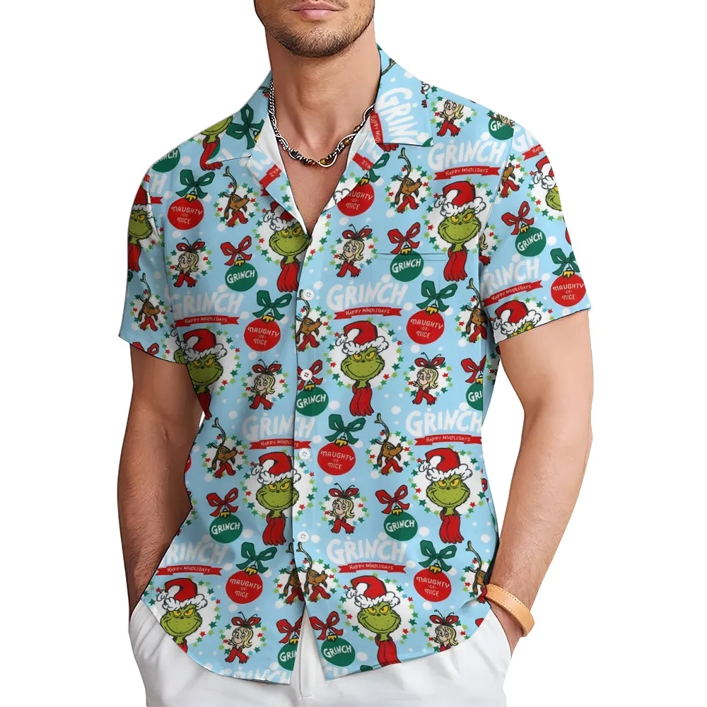 Christmas Green Monster Cartoon Casual Large Size Short Sleeve Shirt 2407004044