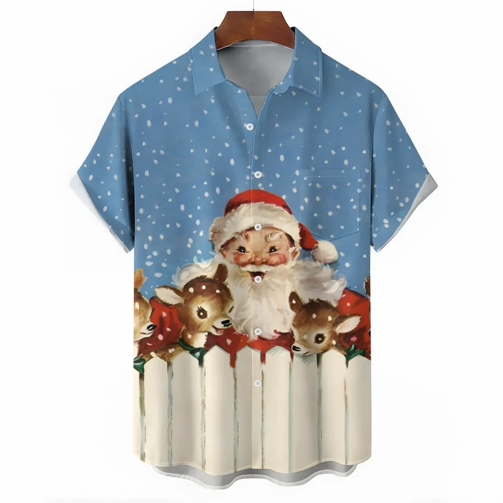 Christmas Santa Claus Print Casual Short Sleeve Shirt 2410006264