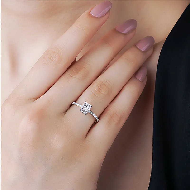 Classic 1.0ct Emerald Cut Moissanite Ring