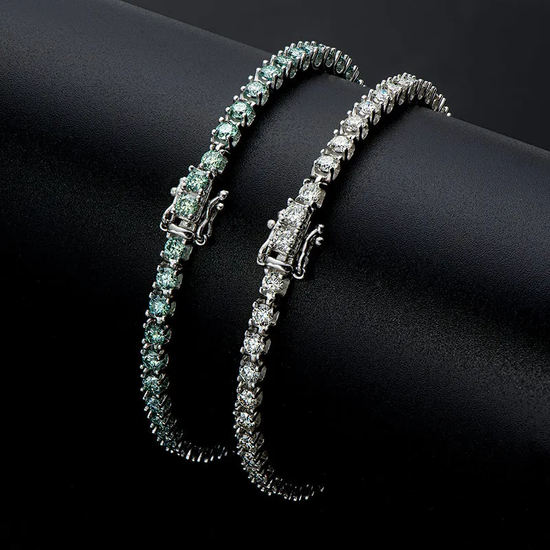 Classic 3mm Round White /Black/Green Moissanite Tennis Bracelet