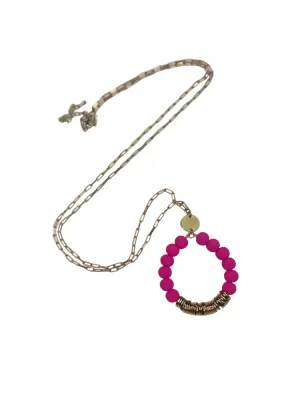 Clay Bead Pendant Long Necklace - Fuchsia