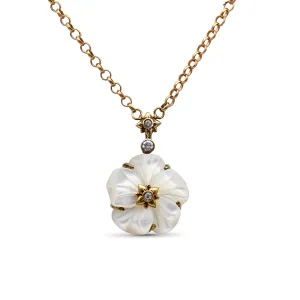 Colorbloom 14mm White Mother of Pearl Flower and White Diamond 0.10ct Pendant in 18K Gold