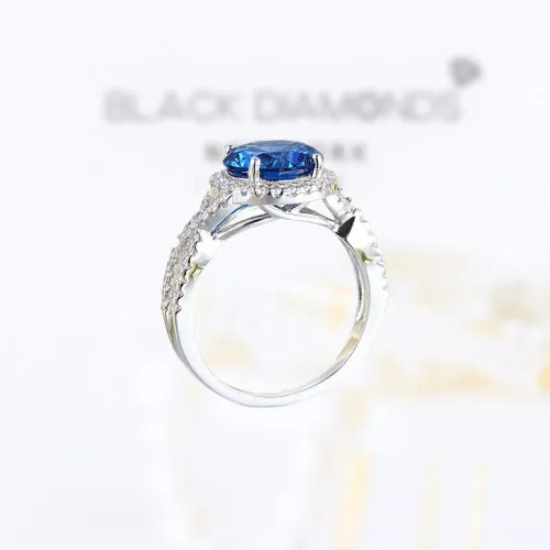 Created Diamond 3 Carat Blue Stone Engagement Luxury Ring