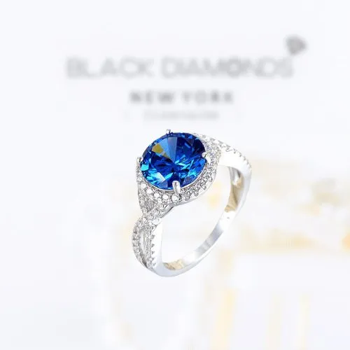 Created Diamond 3 Carat Blue Stone Engagement Luxury Ring