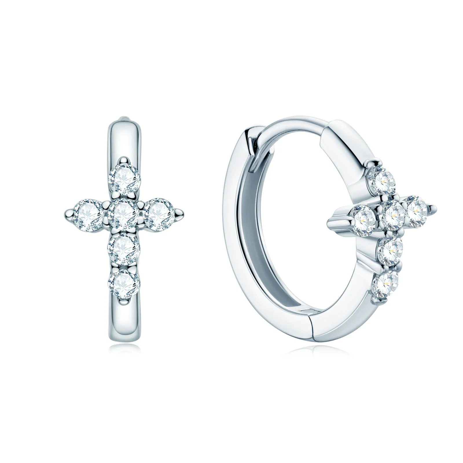 Cross 2mm Round Moissanite Huggie Hoop Earrings
